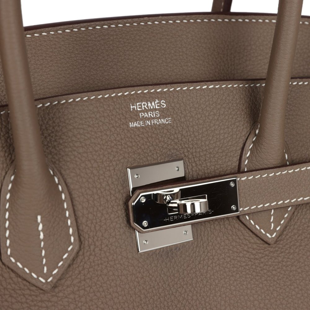 Pre-owned Hermes Birkin 35 Etoupe Togo Palladium Hardware - Image 7