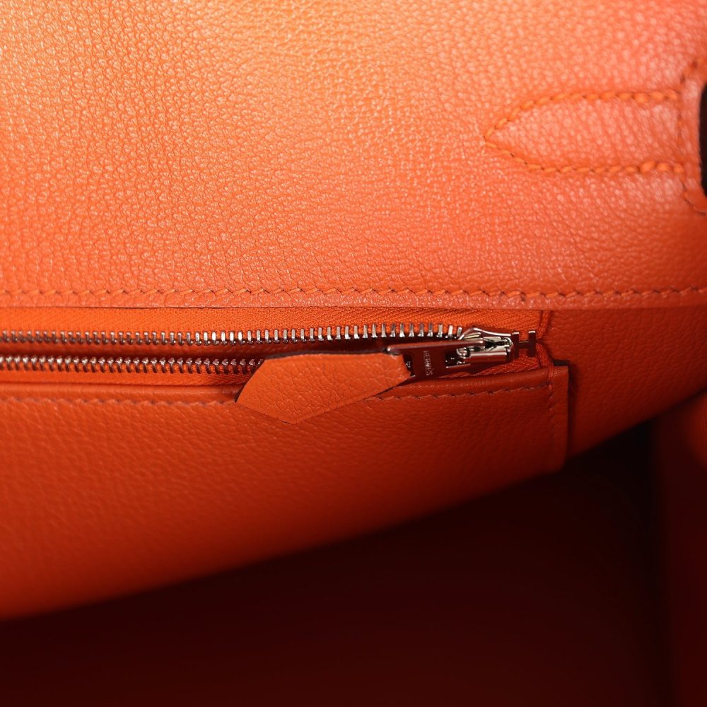 Pre-owned Hermes Special Order (HSS) Birkin 35 Tricolor Bleu Hydra, Ultraviolet and Orange Togo Palladium Hardware - Image 9