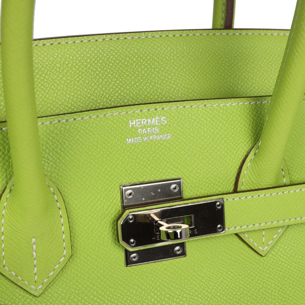 Pre-owned Hermes Birkin 35 Kiwi Candy Epsom Palladium Hardware - Image 7