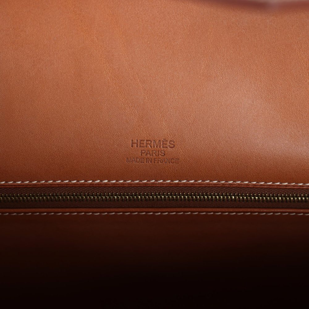 Hermes Birkin 35 Flag Ficelle and Paprika Toile H and Fauve Barenia Permabrass Hardware - Image 7