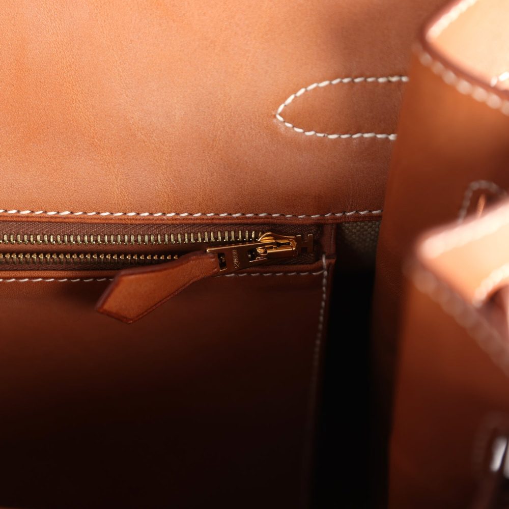 Hermes Birkin 35 Flag Ficelle and Paprika Toile H and Fauve Barenia Permabrass Hardware - Image 8