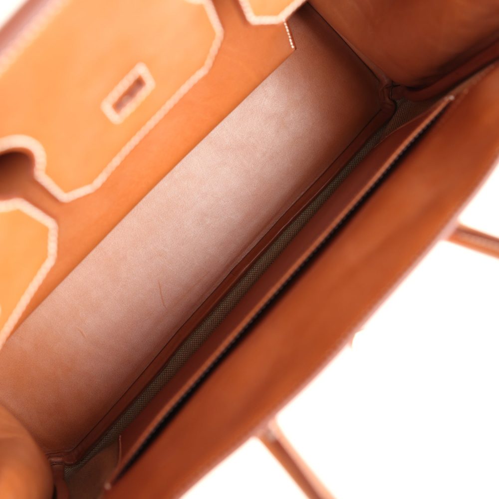 Hermes Birkin 35 Flag Ficelle and Paprika Toile H and Fauve Barenia Permabrass Hardware - Image 9