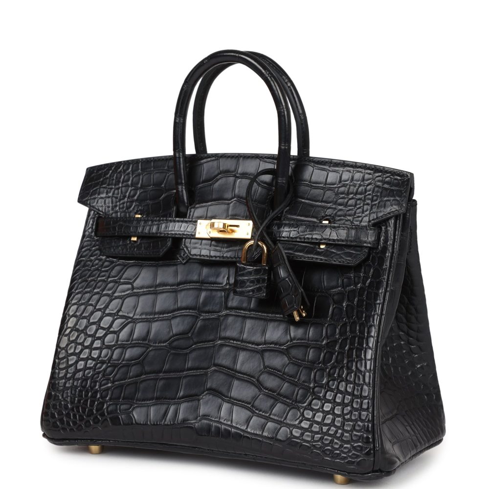Hermes Birkin 25 Black Matte Alligator Gold Hardware - Image 5