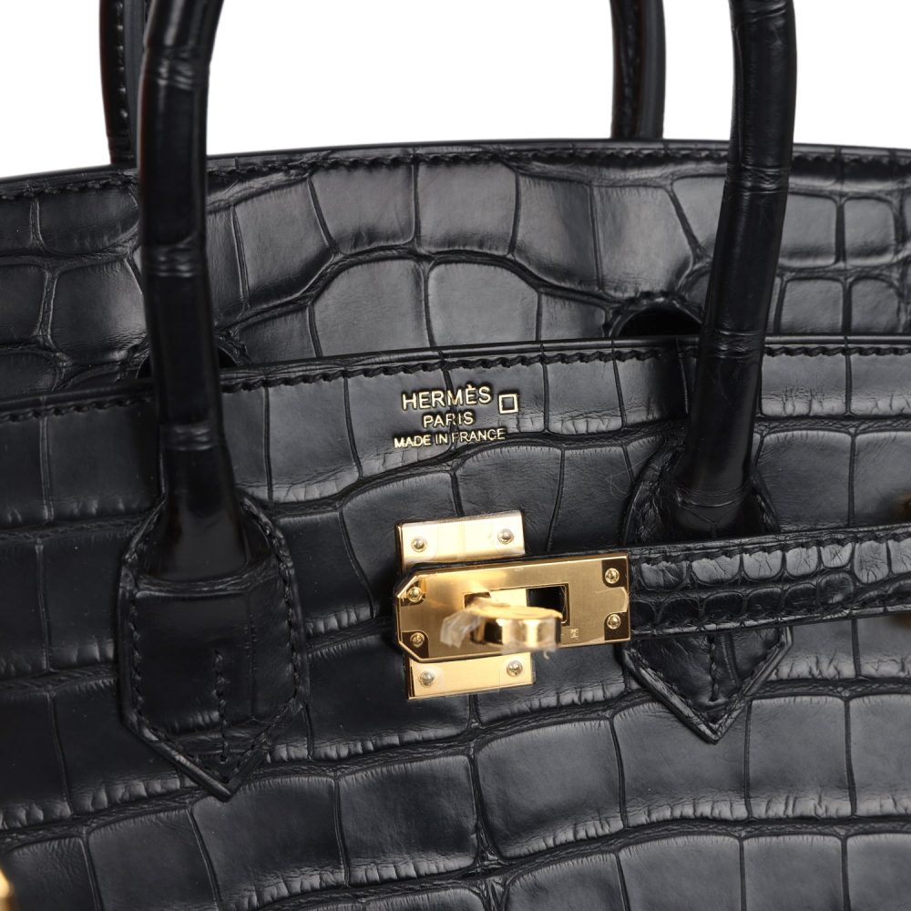 Hermes Birkin 25 Black Matte Alligator Gold Hardware - Image 7