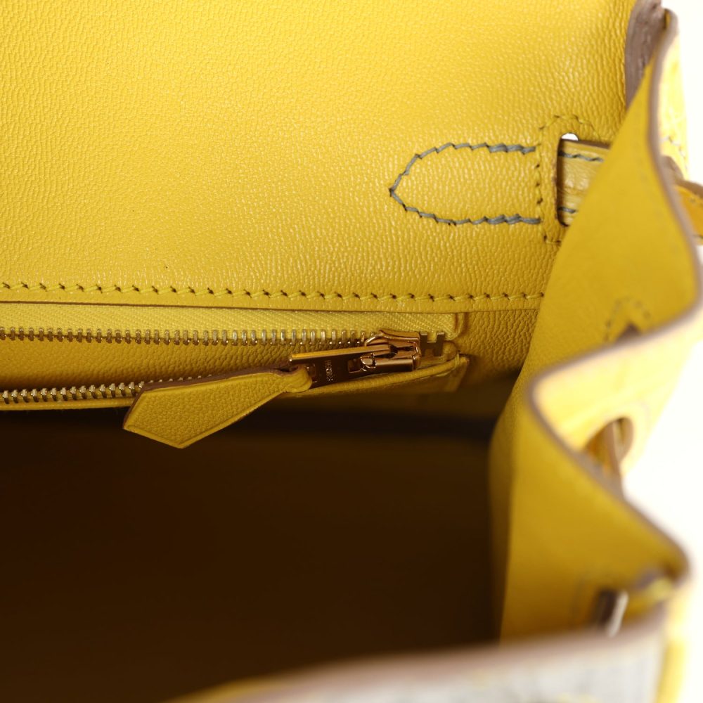 Hermes Special Order (HSS) Birkin 25 Gris Perle and Mimosa Matte Alligator Brushed Gold Hardware - Image 9