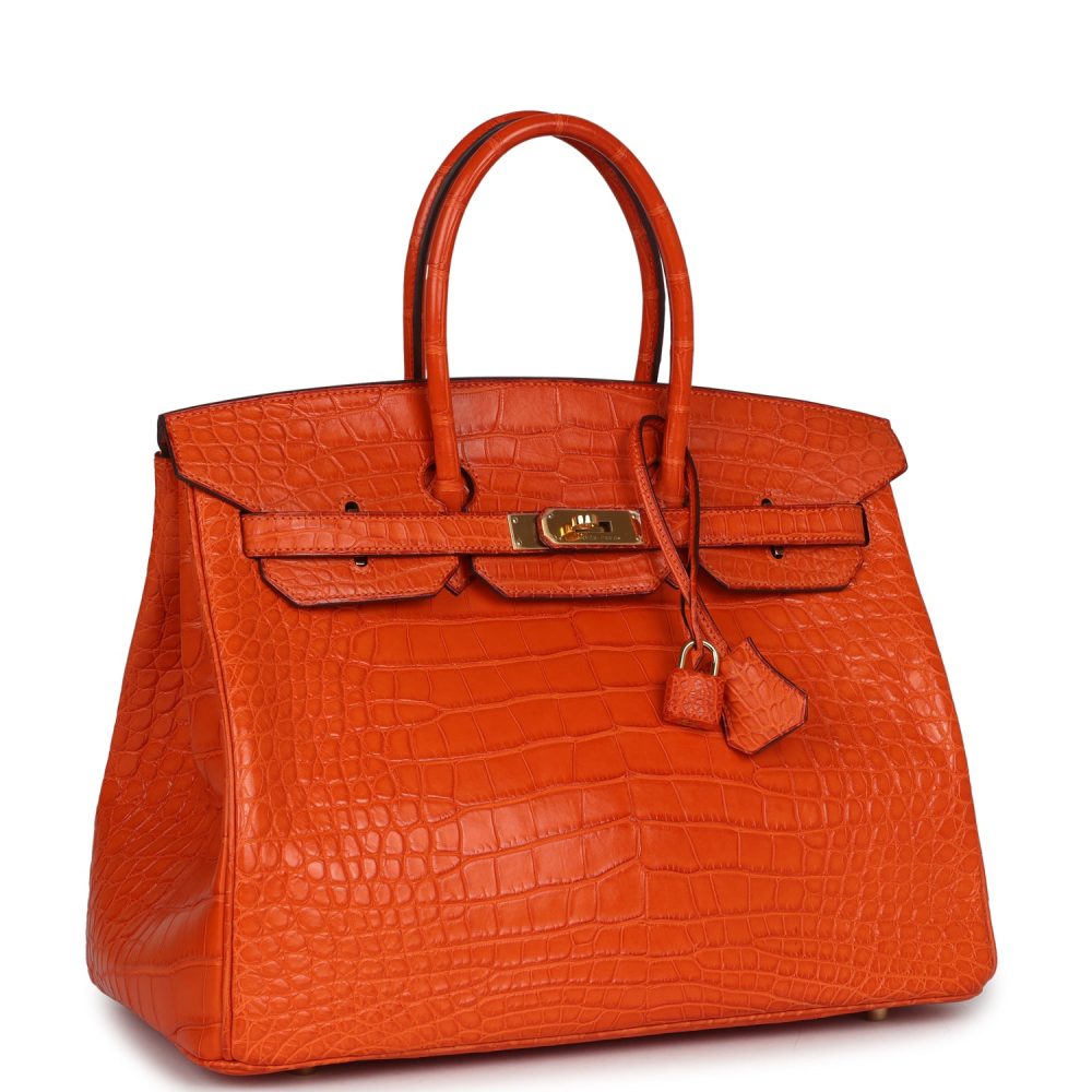 Pre-owned Hermes Birkin 35 Feu Matte Alligator Gold Hardware - Image 2