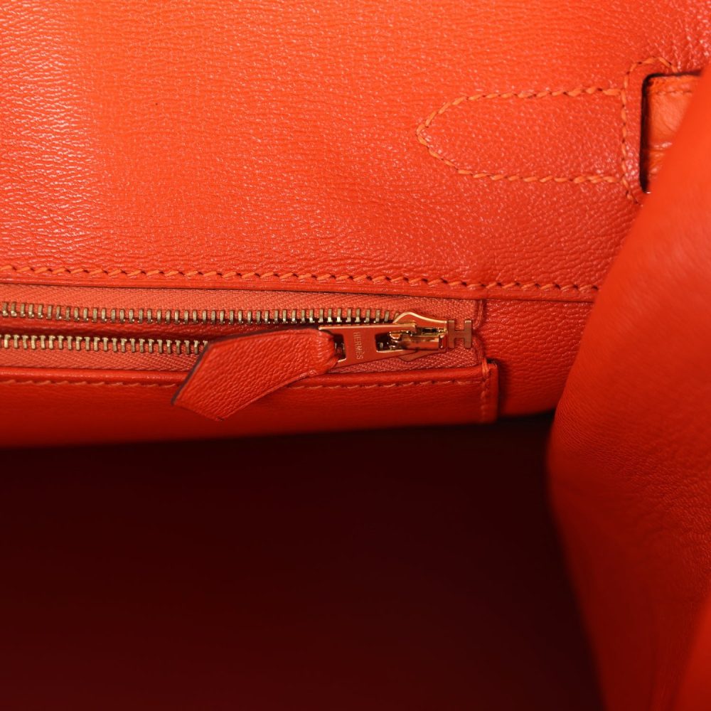 Pre-owned Hermes Birkin 35 Feu Matte Alligator Gold Hardware - Image 9