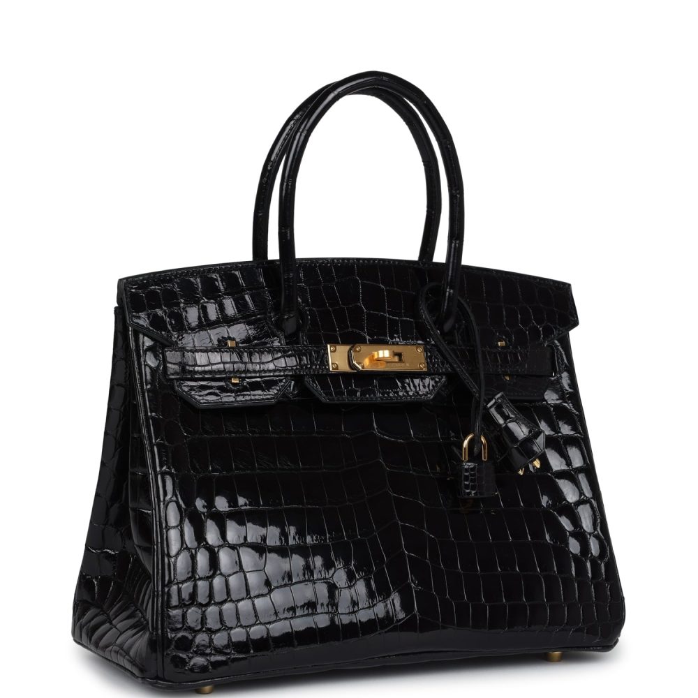 Hermes Birkin 30 Black Shiny Crocodile Niloticus Gold Hardware - Image 2