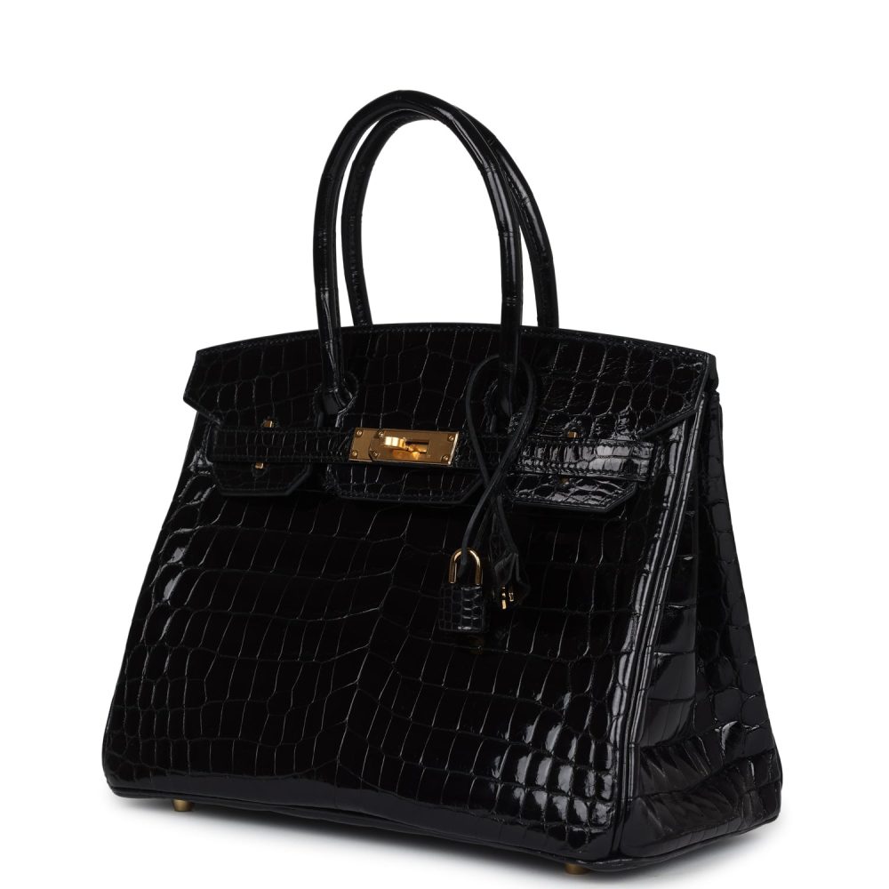 Hermes Birkin 30 Black Shiny Crocodile Niloticus Gold Hardware - Image 5