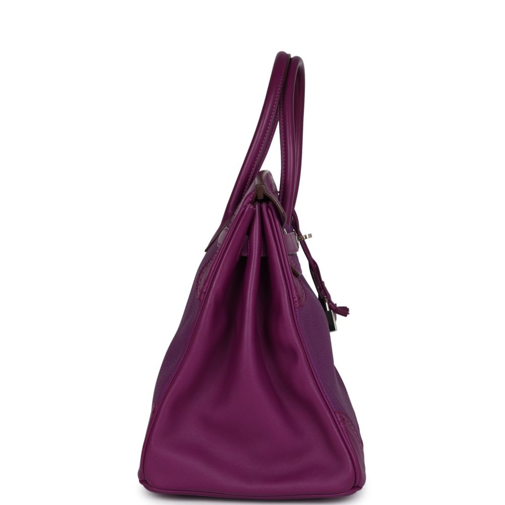 Pre-owned Hermes Birkin 35 Ghillies Anemone Togo and Swift Palladium Hardware - Image 3