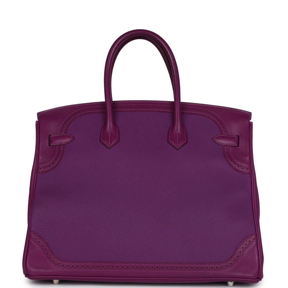 Pre-owned Hermes Birkin 35 Ghillies Anemone Togo and Swift Palladium Hardware - Image 4