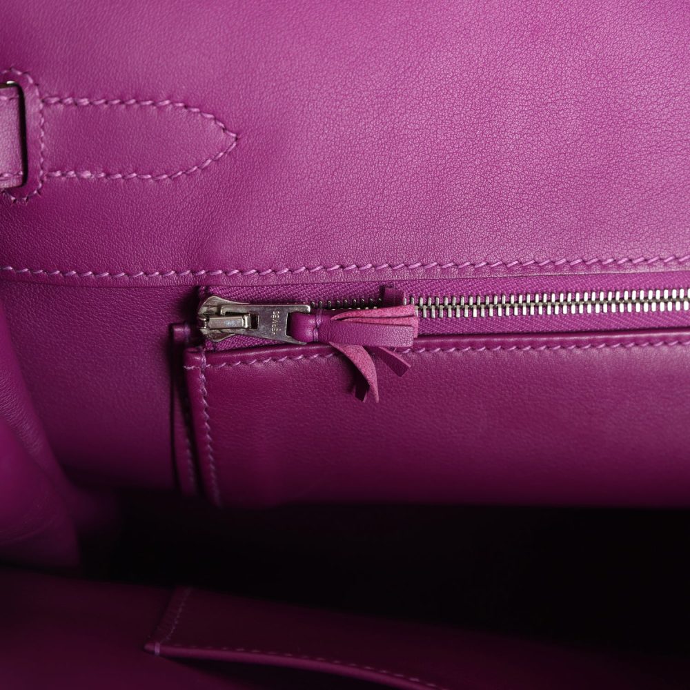 Pre-owned Hermes Birkin 35 Ghillies Anemone Togo and Swift Palladium Hardware - Image 8