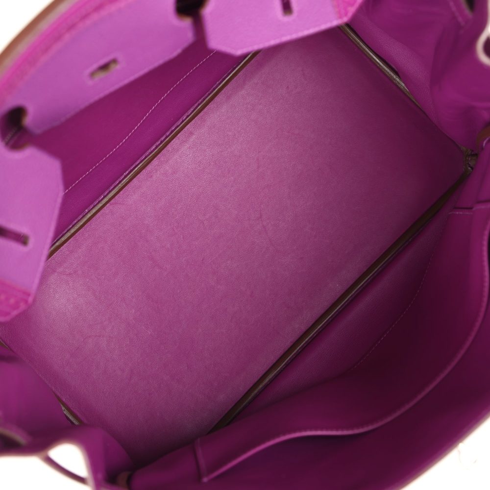 Pre-owned Hermes Birkin 35 Ghillies Anemone Togo and Swift Palladium Hardware - Image 9