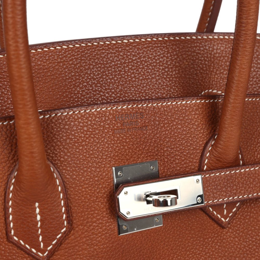 Pre-owned Hermes Birkin 35 Fauve Barenia Faubourg Palladium Hardware - Image 7