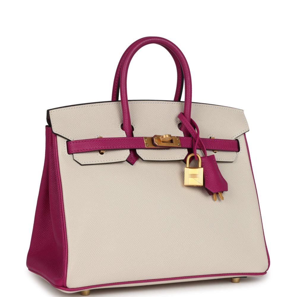 Hermes Special Order (HSS) Birkin 25 Craie and Rose Pourpre Epsom Brushed Gold Hardware - Image 2
