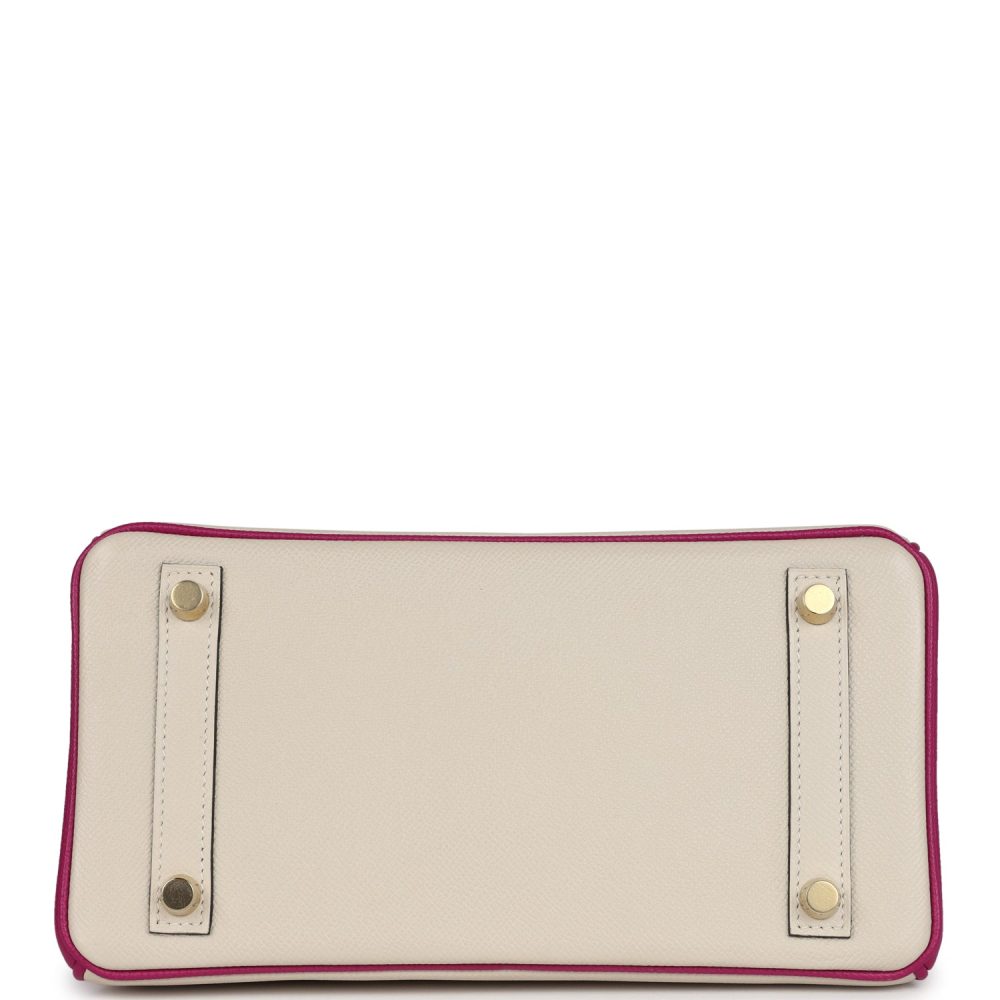 Hermes Special Order (HSS) Birkin 25 Craie and Rose Pourpre Epsom Brushed Gold Hardware - Image 6