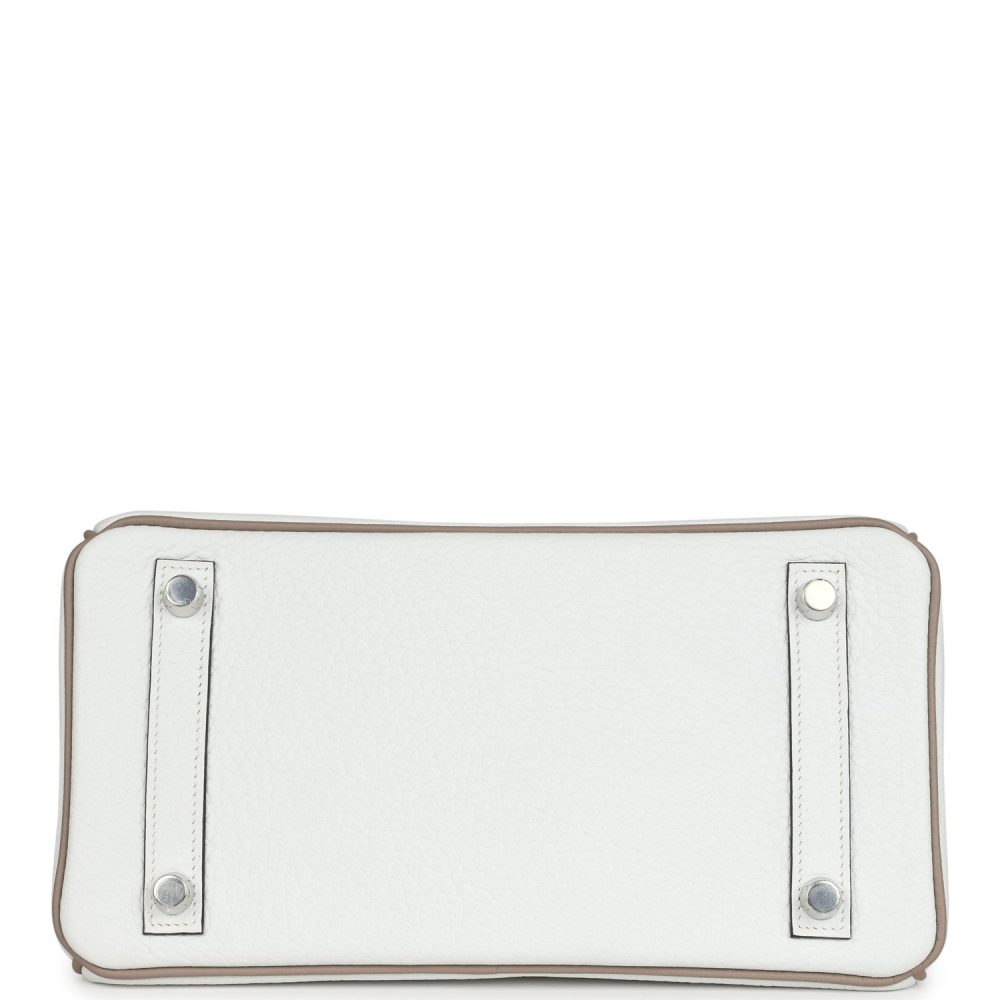 Hermes Special Order (HSS) Birkin 25 White and Etoupe Clemence Brushed Palladium Hardware - Image 6