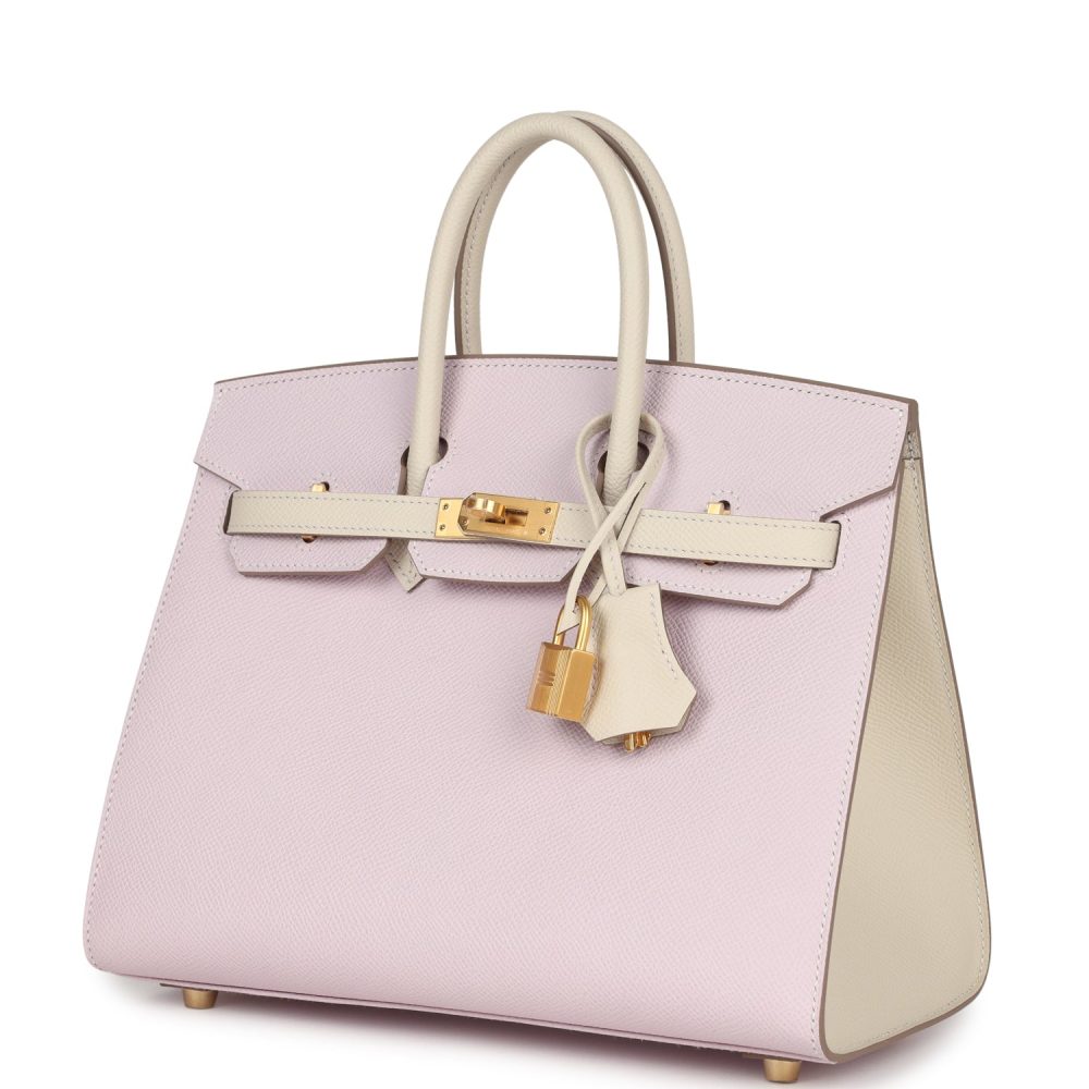 Hermes Special Order (HSS) Birkin Sellier 25 Mauve Pale and Craie Epsom Brushed Gold Hardware - Image 5