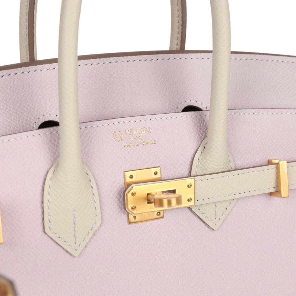 Hermes Special Order (HSS) Birkin Sellier 25 Mauve Pale and Craie Epsom Brushed Gold Hardware - Image 7