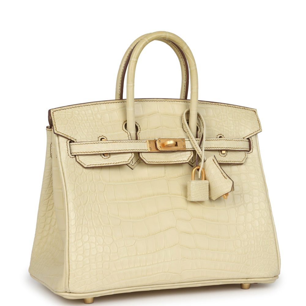 Hermes Special Order (HSS) Birkin 25 Vanille Matte Alligator Brushed Gold Hardware - Image 2