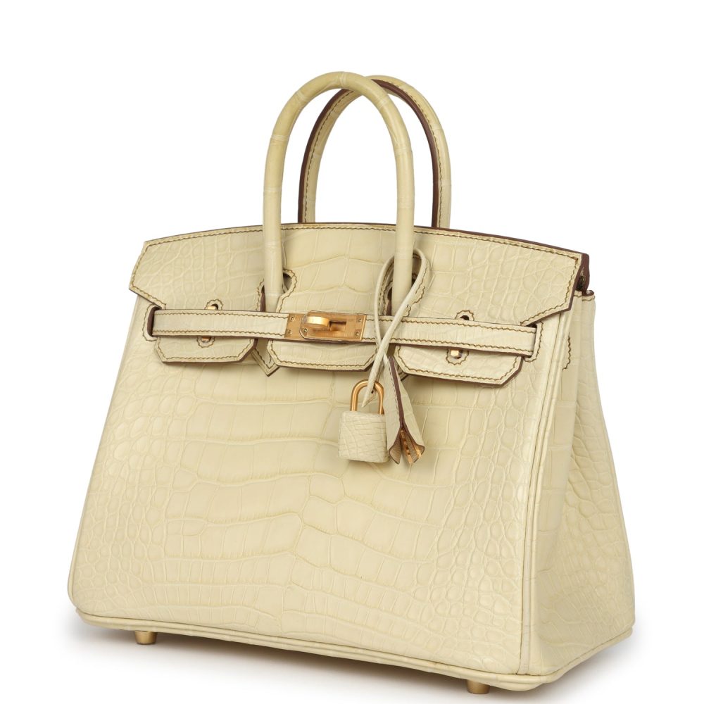 Hermes Special Order (HSS) Birkin 25 Vanille Matte Alligator Brushed Gold Hardware - Image 5
