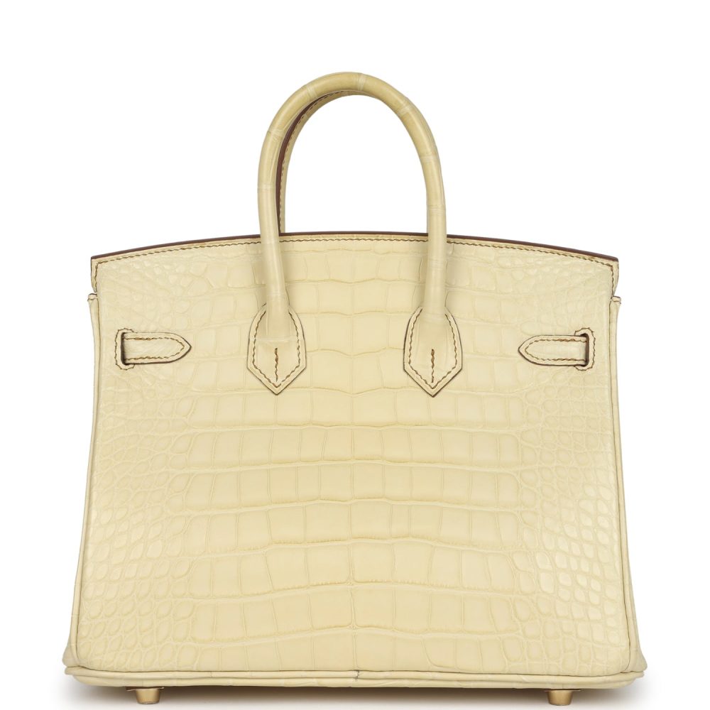 Hermes Special Order (HSS) Birkin 25 Vanille Matte Alligator Brushed Gold Hardware - Image 4