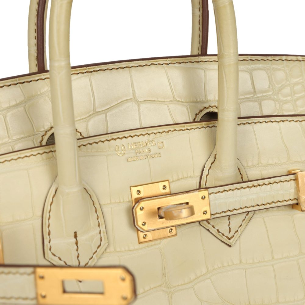 Hermes Special Order (HSS) Birkin 25 Vanille Matte Alligator Brushed Gold Hardware - Image 7