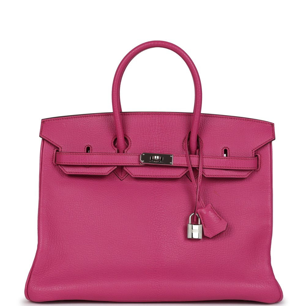 Pre-owned Hermes Birkin 35 Rose Shocking Chevre Mysore Palladium Hardware