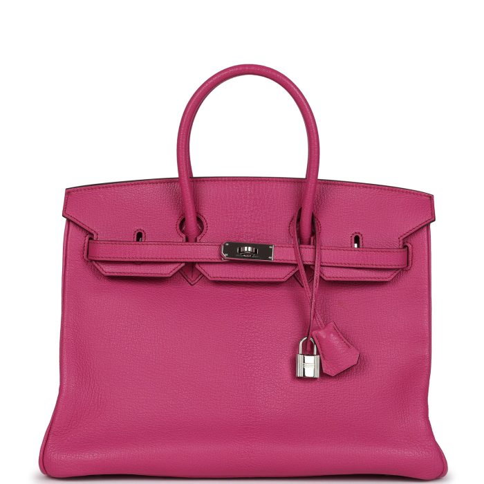 Pre-owned Hermes Birkin 35 Rose Shocking Chevre Mysore Palladium Hardware