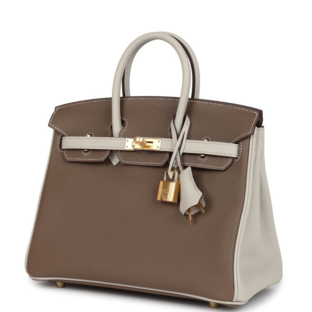 Hermes Special Order (HSS) Birkin 25 Etoupe and Craie Togo Gold Hardware - Image 5