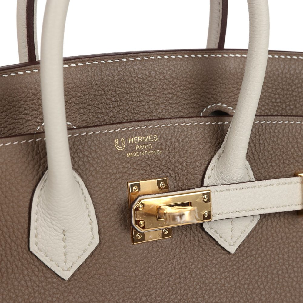 Hermes Special Order (HSS) Birkin 25 Etoupe and Craie Togo Gold Hardware - Image 7