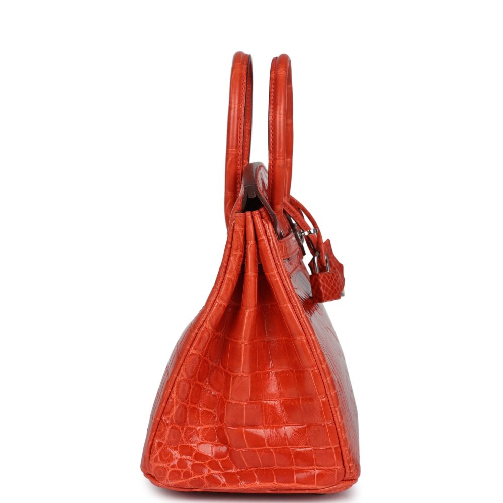 Pre-owned Hermes Birkin 25 Orange Poppy Shiny Niloticus Crocodile Palladium Hardware - Image 3
