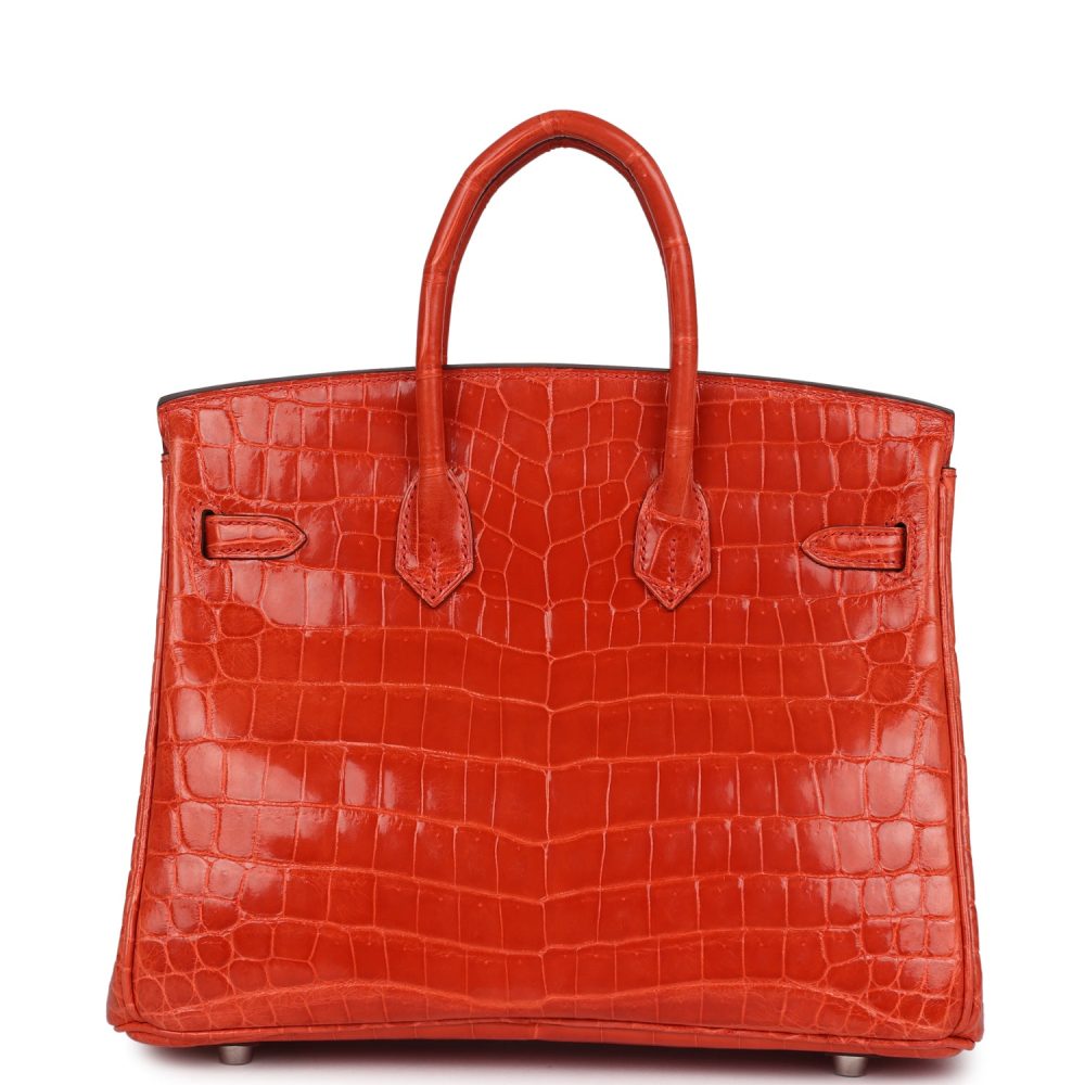 Pre-owned Hermes Birkin 25 Orange Poppy Shiny Niloticus Crocodile Palladium Hardware - Image 4