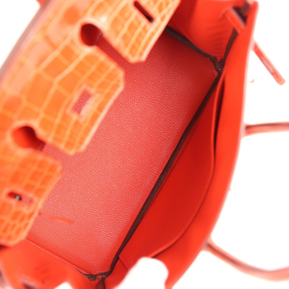 Pre-owned Hermes Birkin 25 Orange Poppy Shiny Niloticus Crocodile Palladium Hardware - Image 8