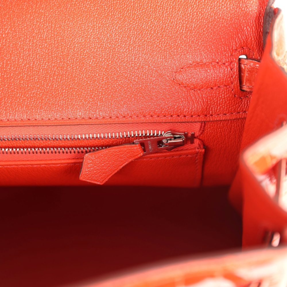Pre-owned Hermes Birkin 25 Orange Poppy Shiny Niloticus Crocodile Palladium Hardware - Image 9