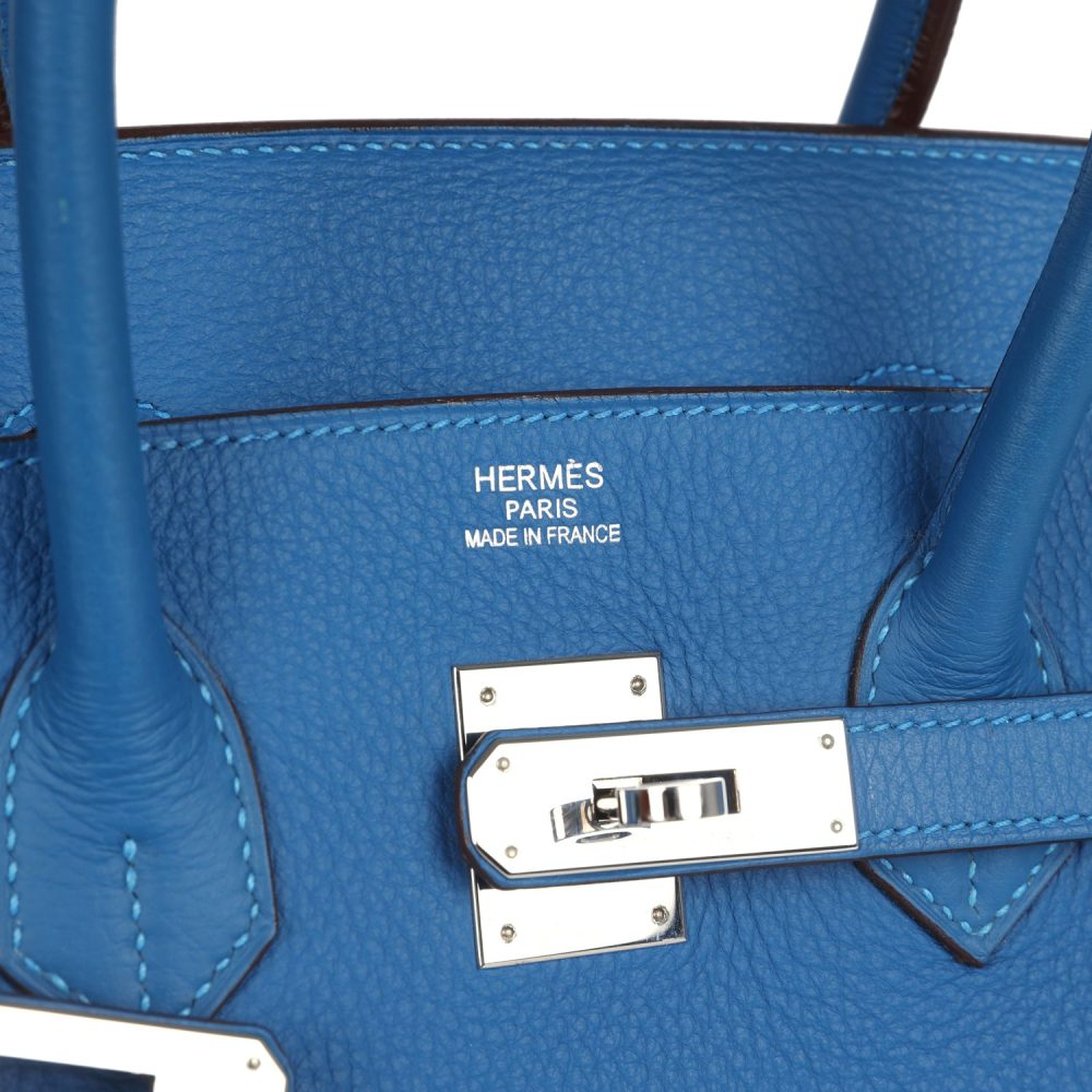 Pre-owned Hermes Birkin 35 Mykonos Togo Palladium Hardware - Image 7