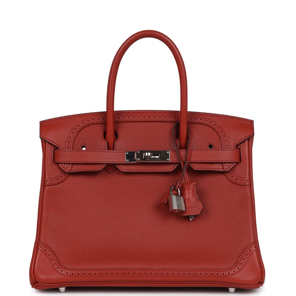 Pre-owned Hermes Birkin 30 Ghillies Brique Clemence and Evercolor Palladium Hardware