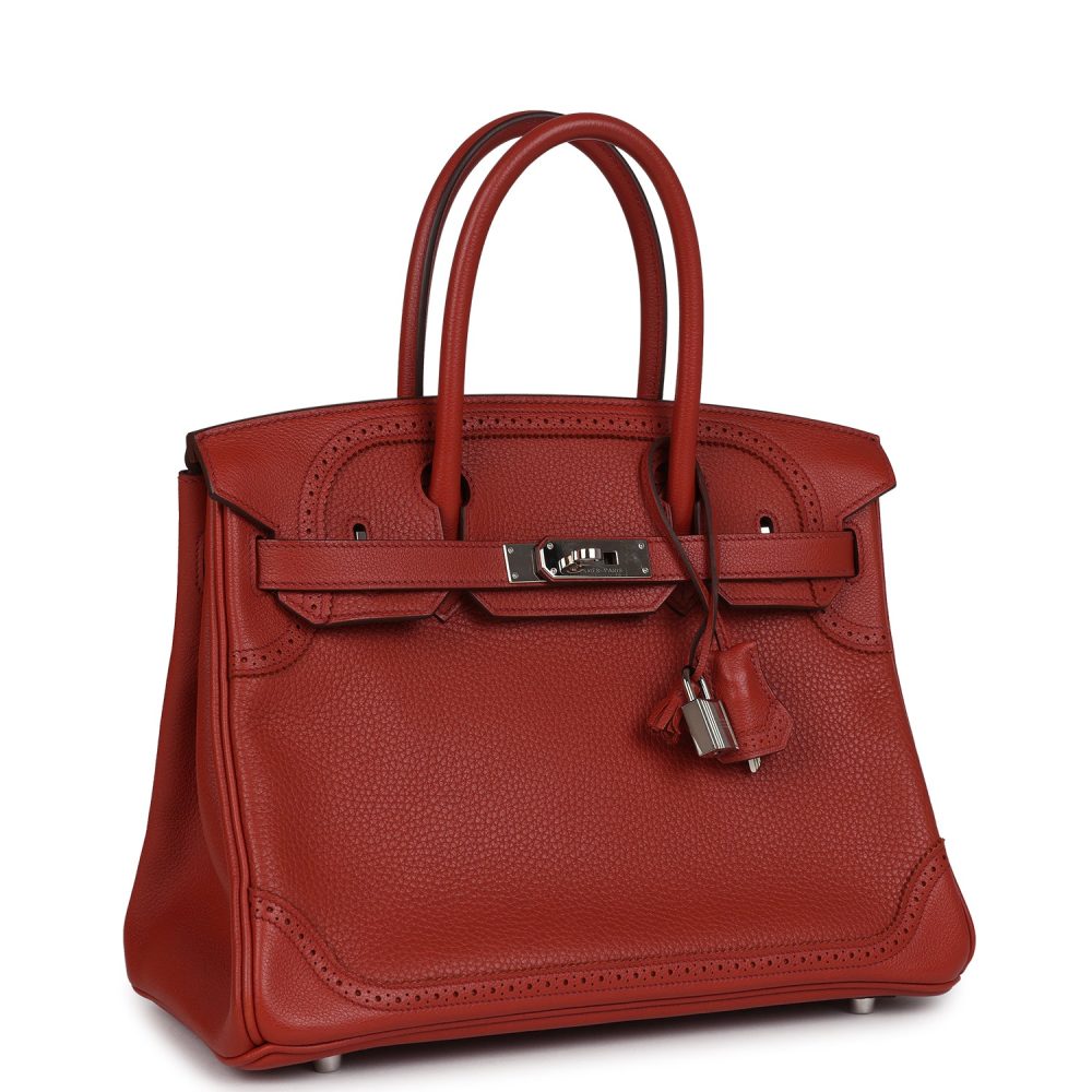 Pre-owned Hermes Birkin 30 Ghillies Brique Clemence and Evercolor Palladium Hardware - Image 2
