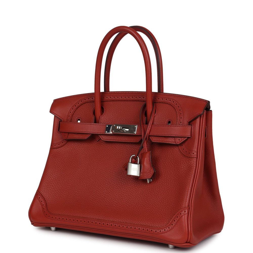 Pre-owned Hermes Birkin 30 Ghillies Brique Clemence and Evercolor Palladium Hardware - Image 5