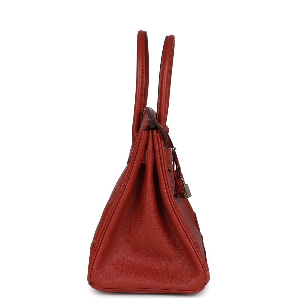 Pre-owned Hermes Birkin 30 Ghillies Brique Clemence and Evercolor Palladium Hardware - Image 3