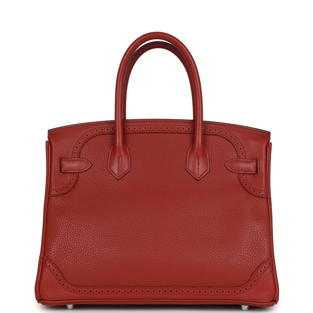 Pre-owned Hermes Birkin 30 Ghillies Brique Clemence and Evercolor Palladium Hardware - Image 4