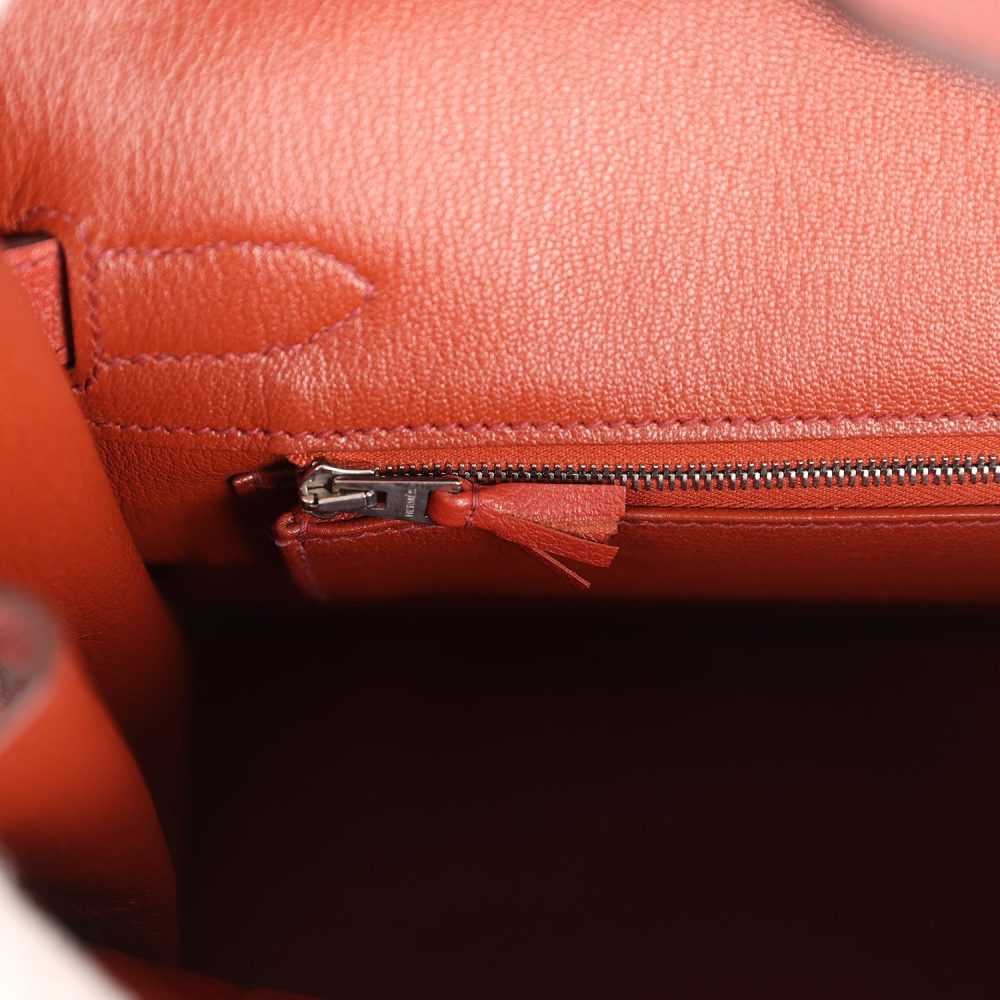 Pre-owned Hermes Birkin 30 Ghillies Brique Clemence and Evercolor Palladium Hardware - Image 8