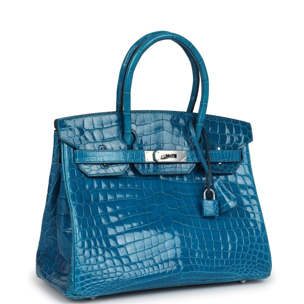 Pre-owned Hermes Birkin 30 Bleu Izmir Shiny Niloticus Crocodile Palladium Hardware - Image 2