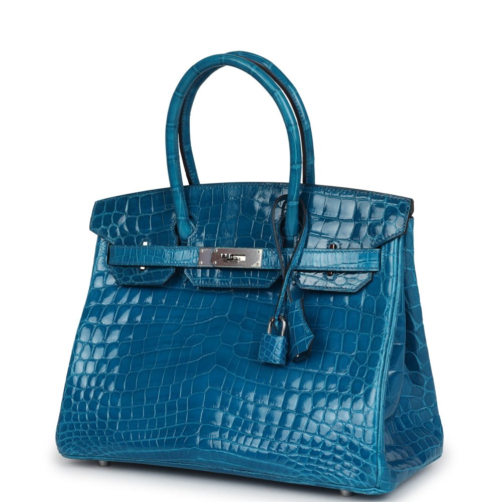 Pre-owned Hermes Birkin 30 Bleu Izmir Shiny Niloticus Crocodile Palladium Hardware - Image 5