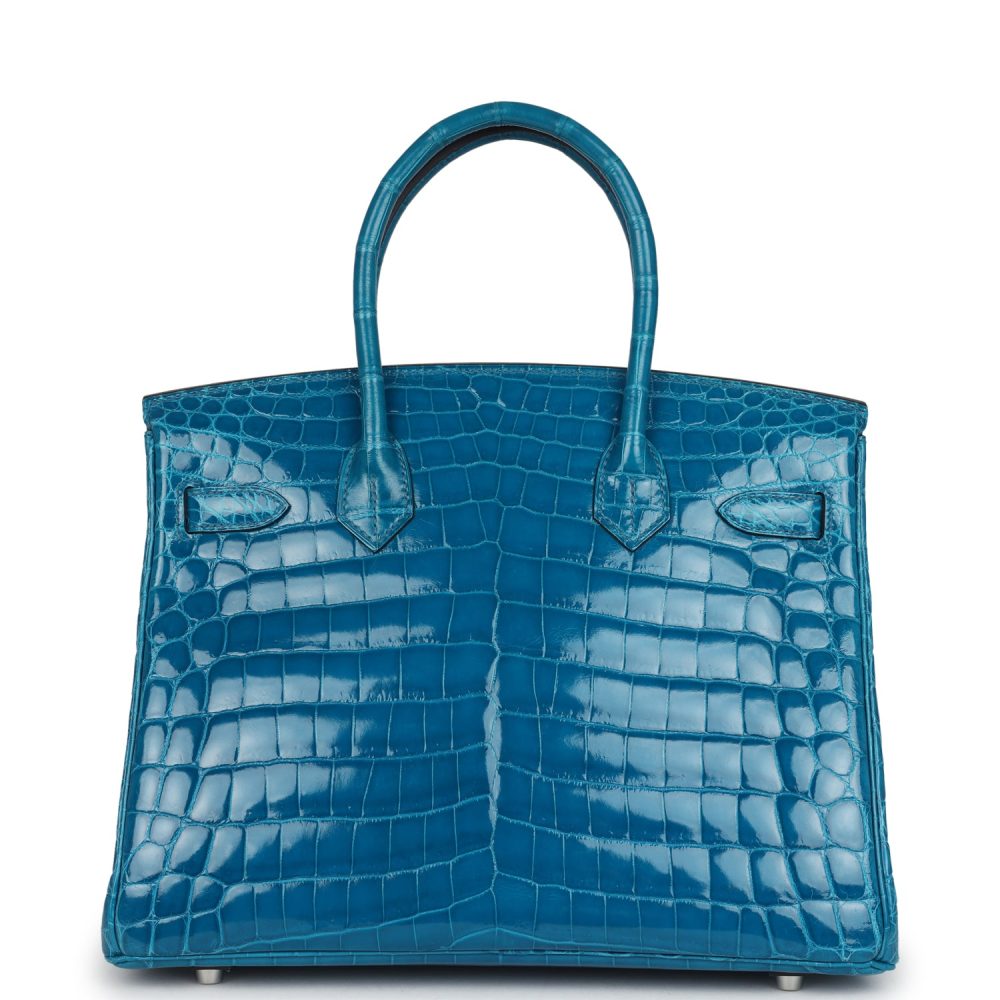 Pre-owned Hermes Birkin 30 Bleu Izmir Shiny Niloticus Crocodile Palladium Hardware - Image 4