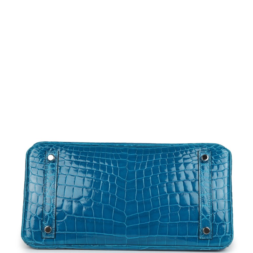 Pre-owned Hermes Birkin 30 Bleu Izmir Shiny Niloticus Crocodile Palladium Hardware - Image 6