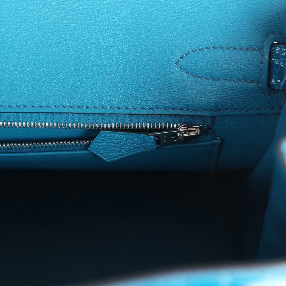 Pre-owned Hermes Birkin 30 Bleu Izmir Shiny Niloticus Crocodile Palladium Hardware - Image 9