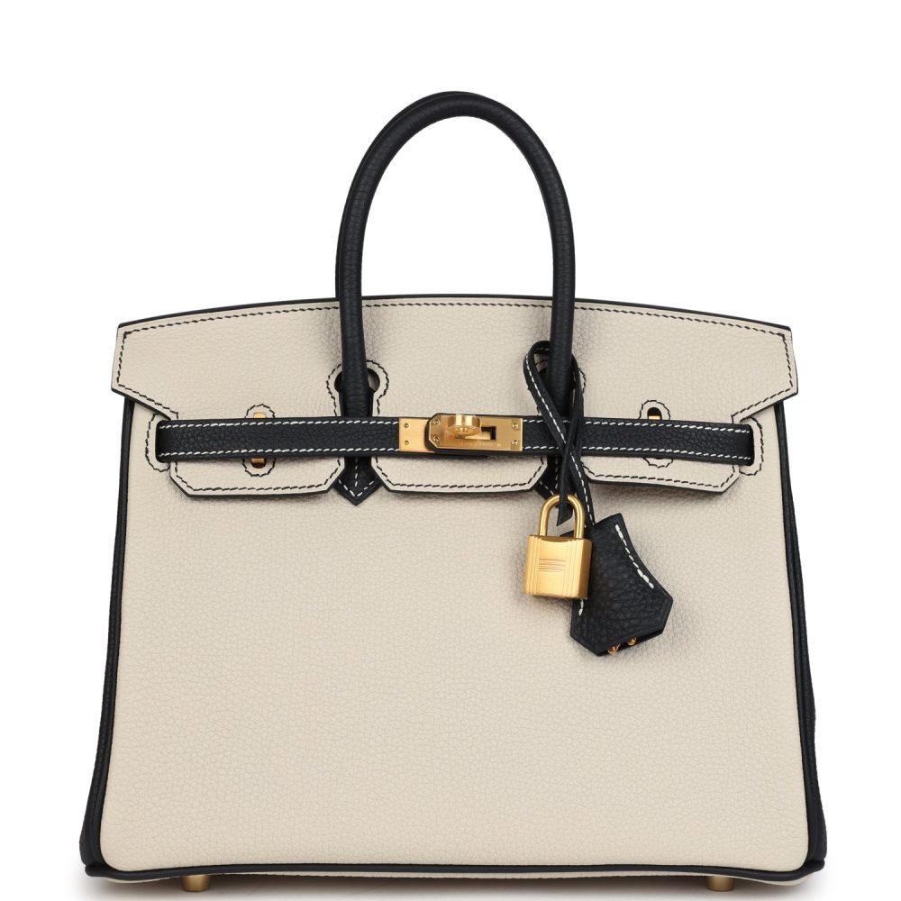 Hermes Special Order (HSS) Birkin 25 Craie and Black Togo Brushed Gold Hardware
