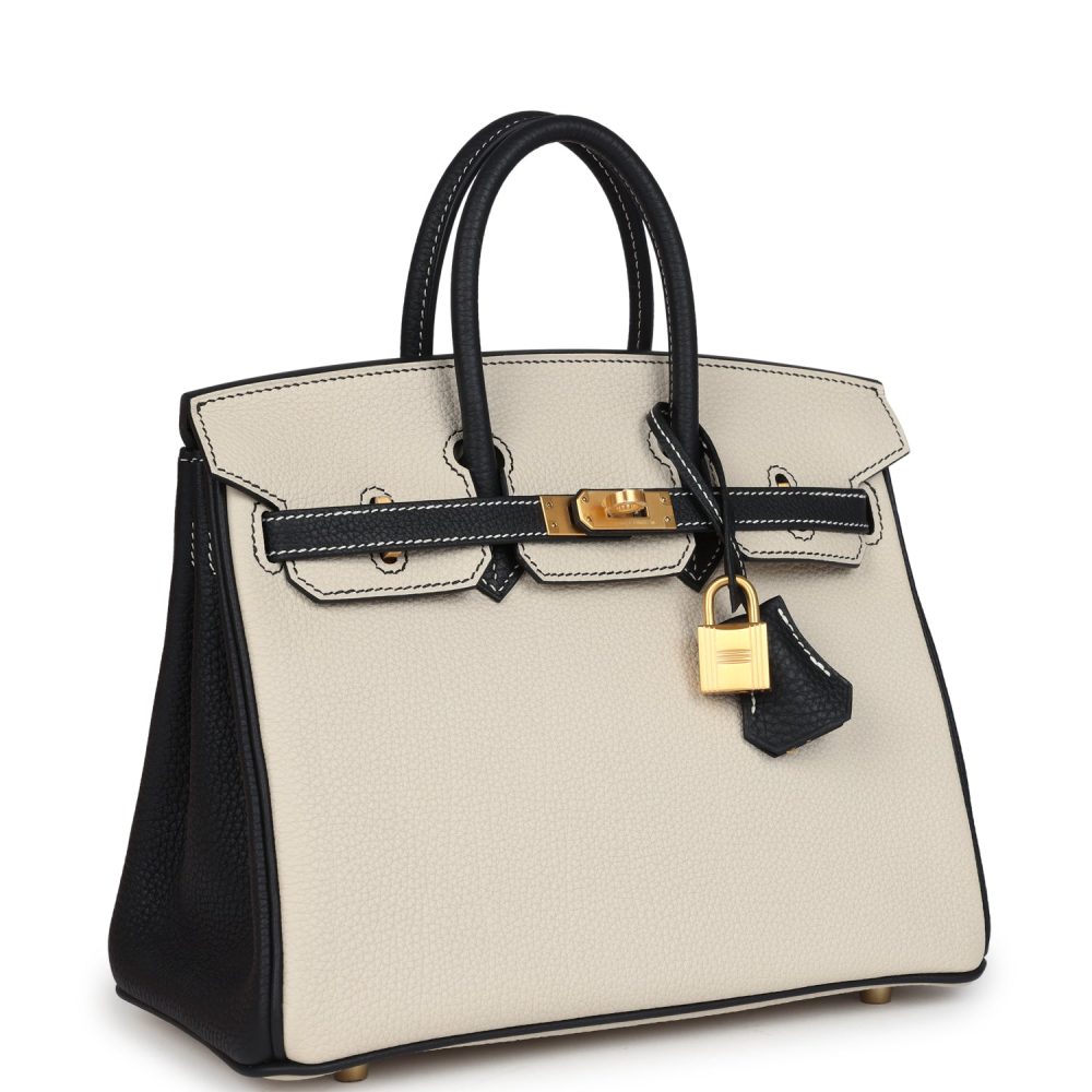 Hermes Special Order (HSS) Birkin 25 Craie and Black Togo Brushed Gold Hardware - Image 2