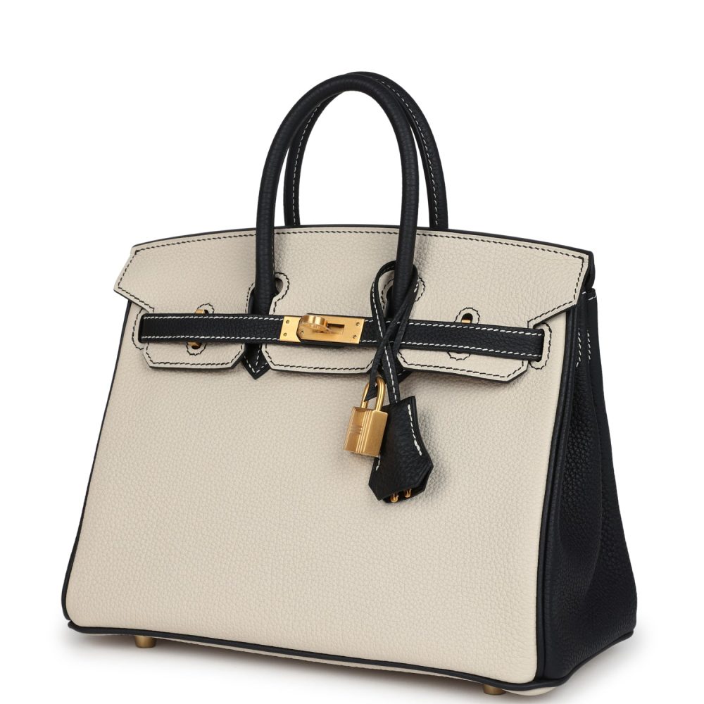 Hermes Special Order (HSS) Birkin 25 Craie and Black Togo Brushed Gold Hardware - Image 5